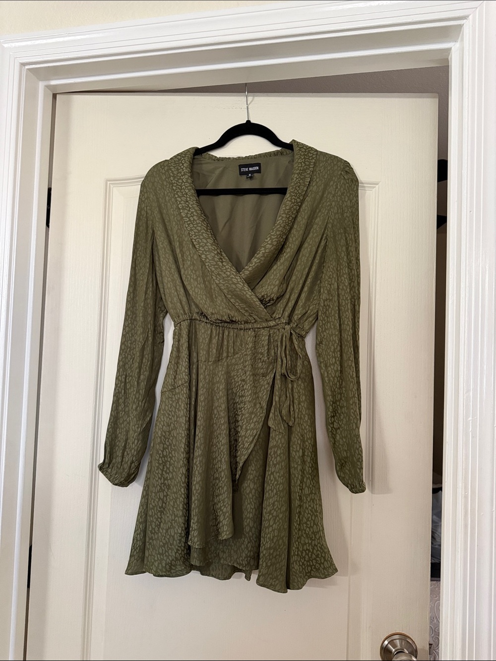 Steve Madden Olive Wrap Long-Sleeve Mini Dress